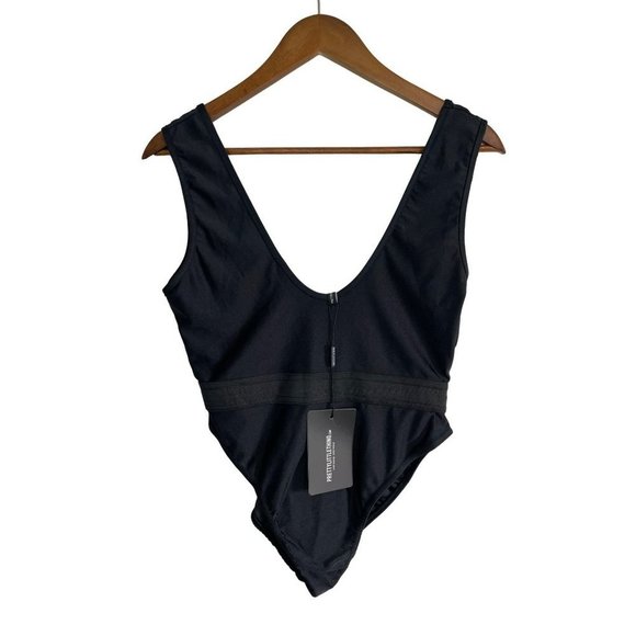 Pretty Little Thing Scoop Neck Body Suit Womens 10 Black High Leg - Picture 2 of 9